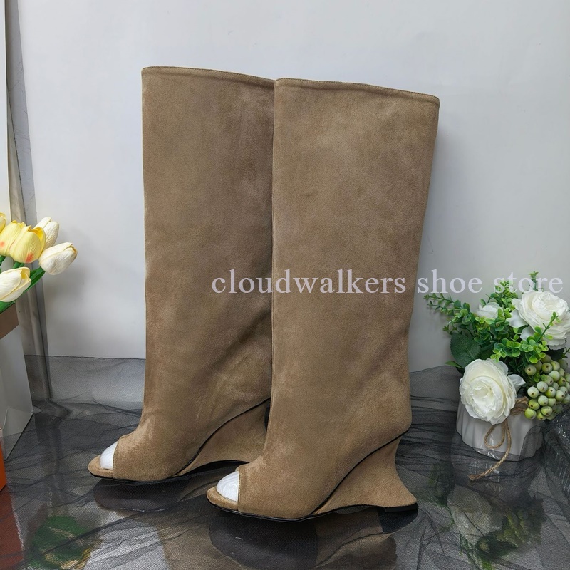 Street Fashion Walk - New Peep Toe Suede Strange Heel