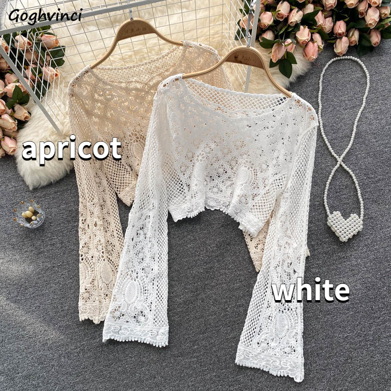 Street Fashion Korean - Blouses Women Retro Hollow Out All-match