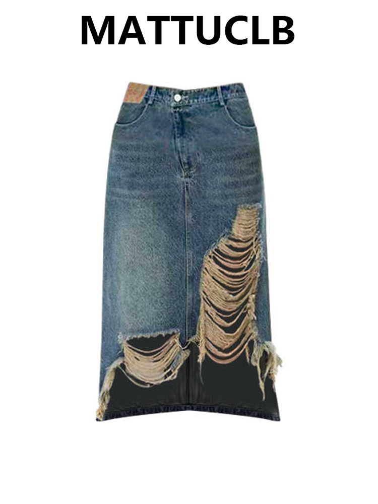 Women 2000s Midi Skirt Ripped  - Street Fashion Korean 评论和价格