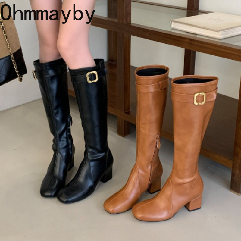 Women Retro Square Toe Knee Hi - Street Fashion Rome 评论和价格