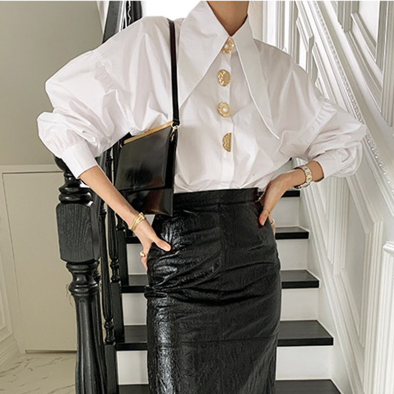 White Elegant Pearl Women Shir - Street Fashion Korean 评论和价格