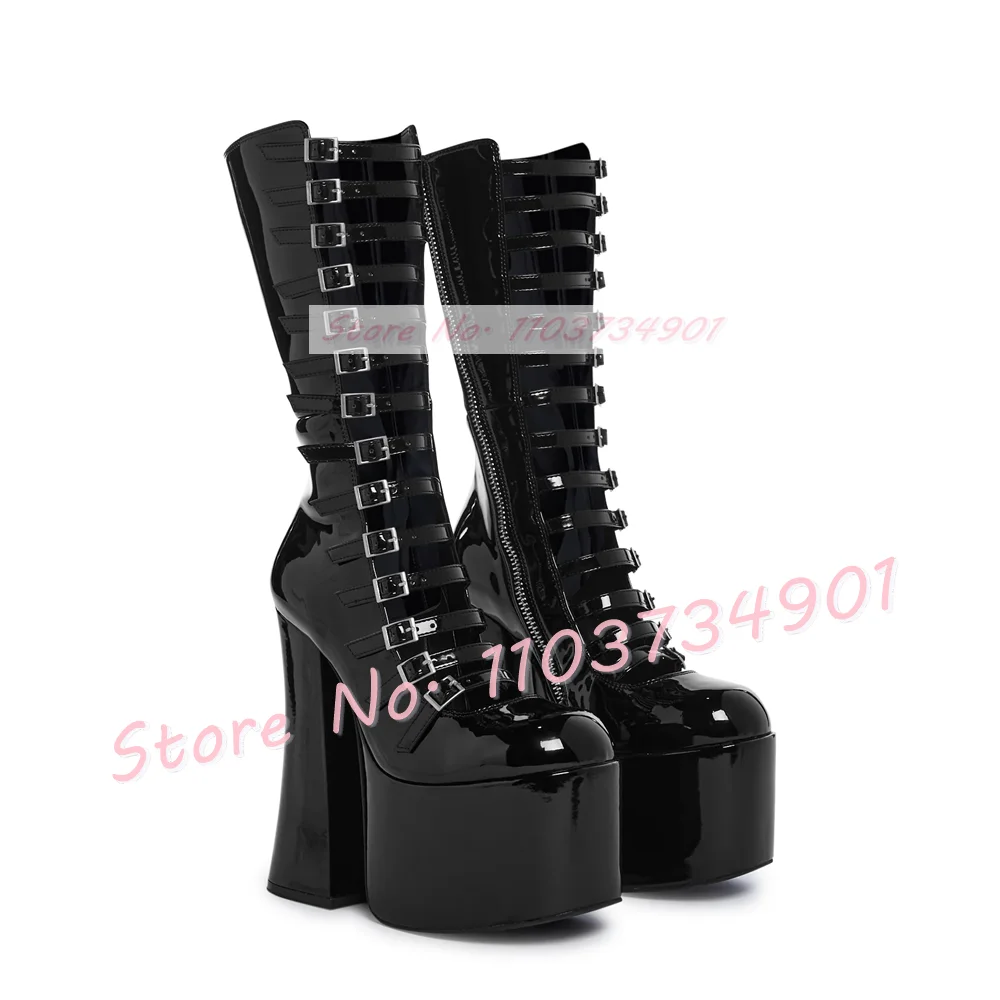 Black Platform Strappy Mid Cal - Street Fashion Lady 评论和价格