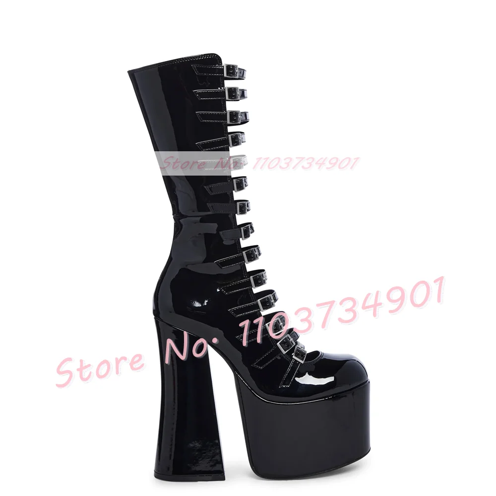 Black Platform Strappy Mid Cal - Street Fashion Lady 评论和价格