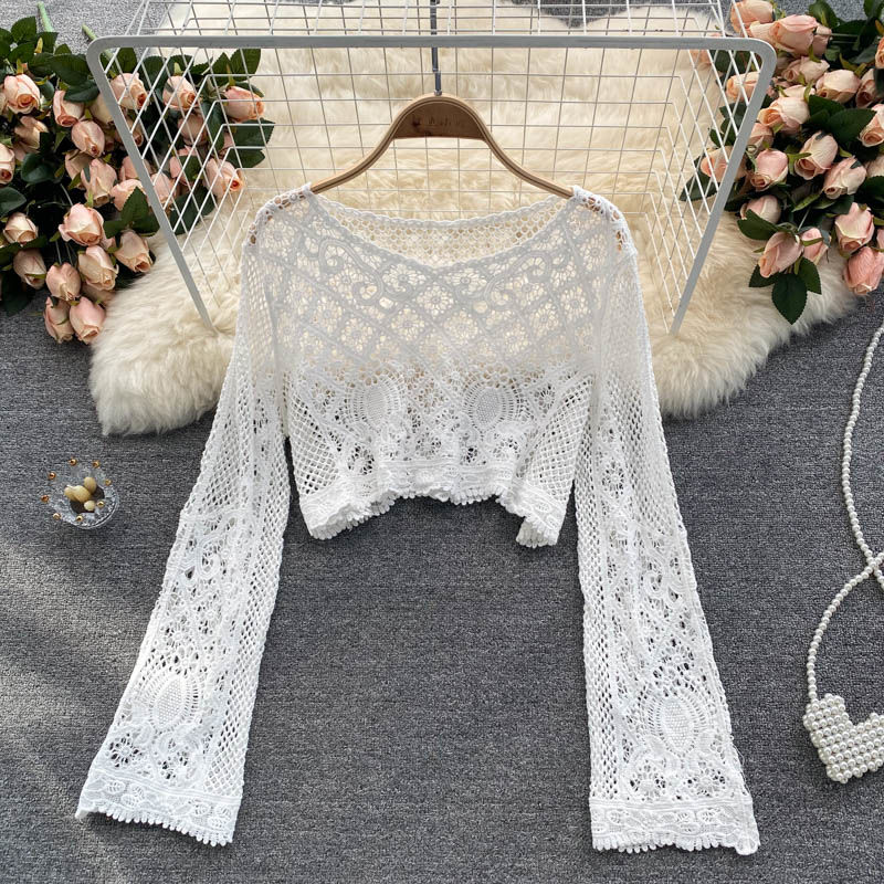 Blouses Women Retro Hollow Out - Street Fashion Korean 评论和价格
