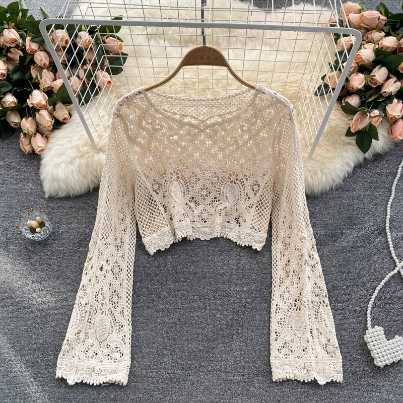 Blouses Women Retro Hollow Out - Street Fashion Korean 评论和价格